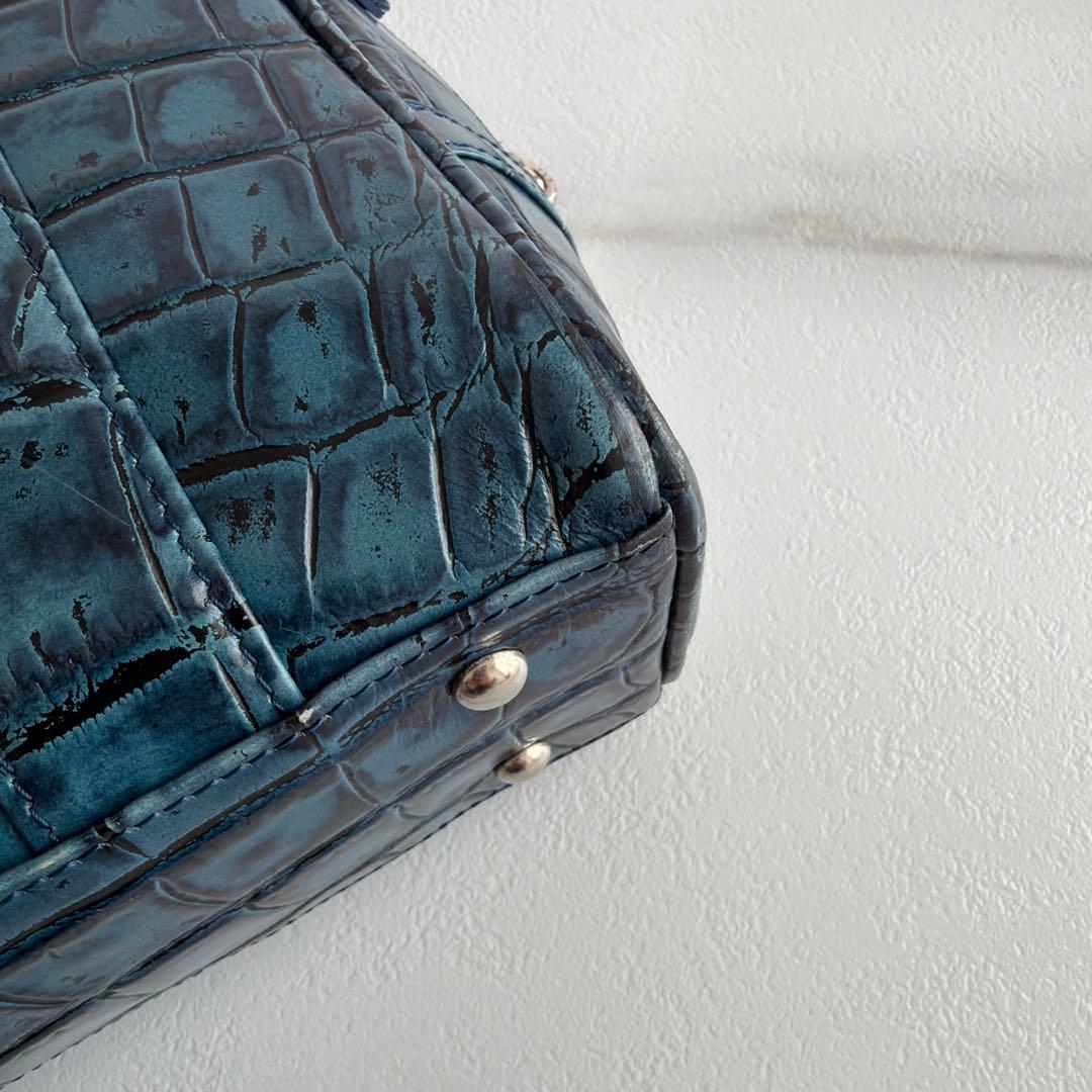 希少 バジョルゴ クロコ型押し ミニミニブリーフケースバッグ ブルー グリーン