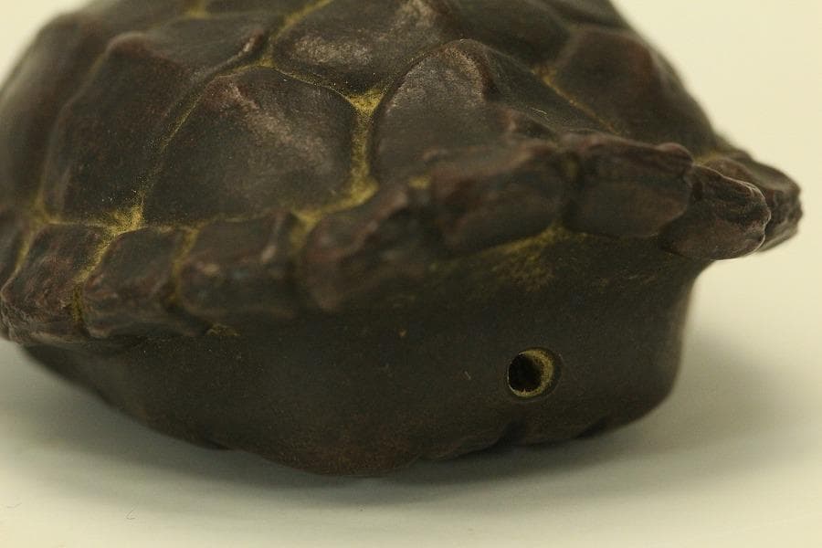 中国美術 紫泥 刻文字 亀甲羅 一対(HA532)