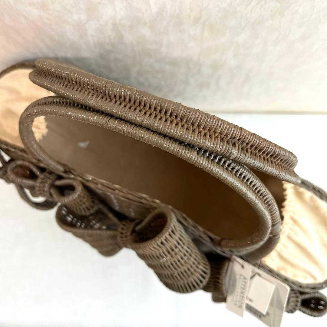 未使用保管品♡アナトリエ　籠バッグ　 ラタン かごバッグ リボンモチーフ グレー