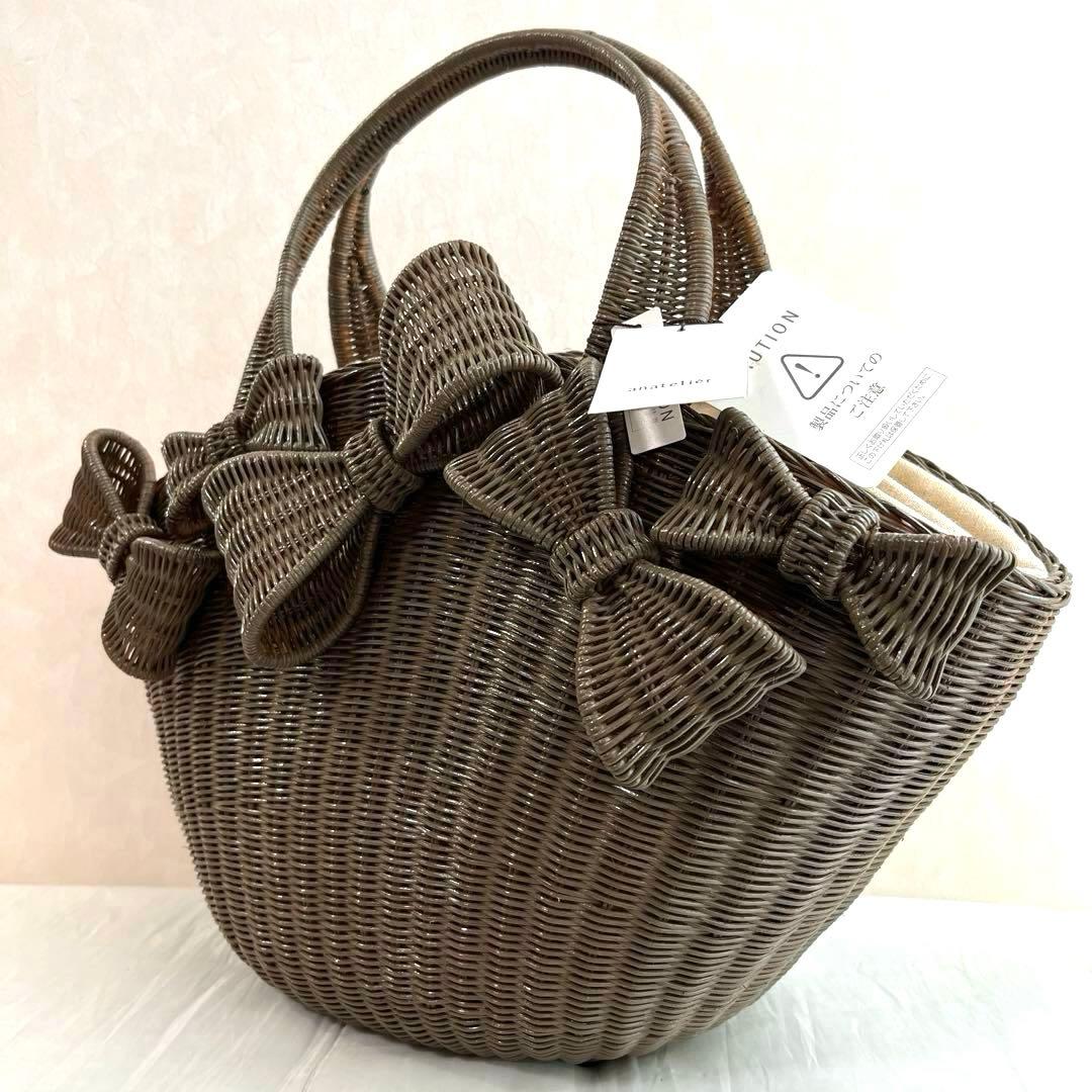 未使用保管品♡アナトリエ　籠バッグ　 ラタン かごバッグ リボンモチーフ グレー