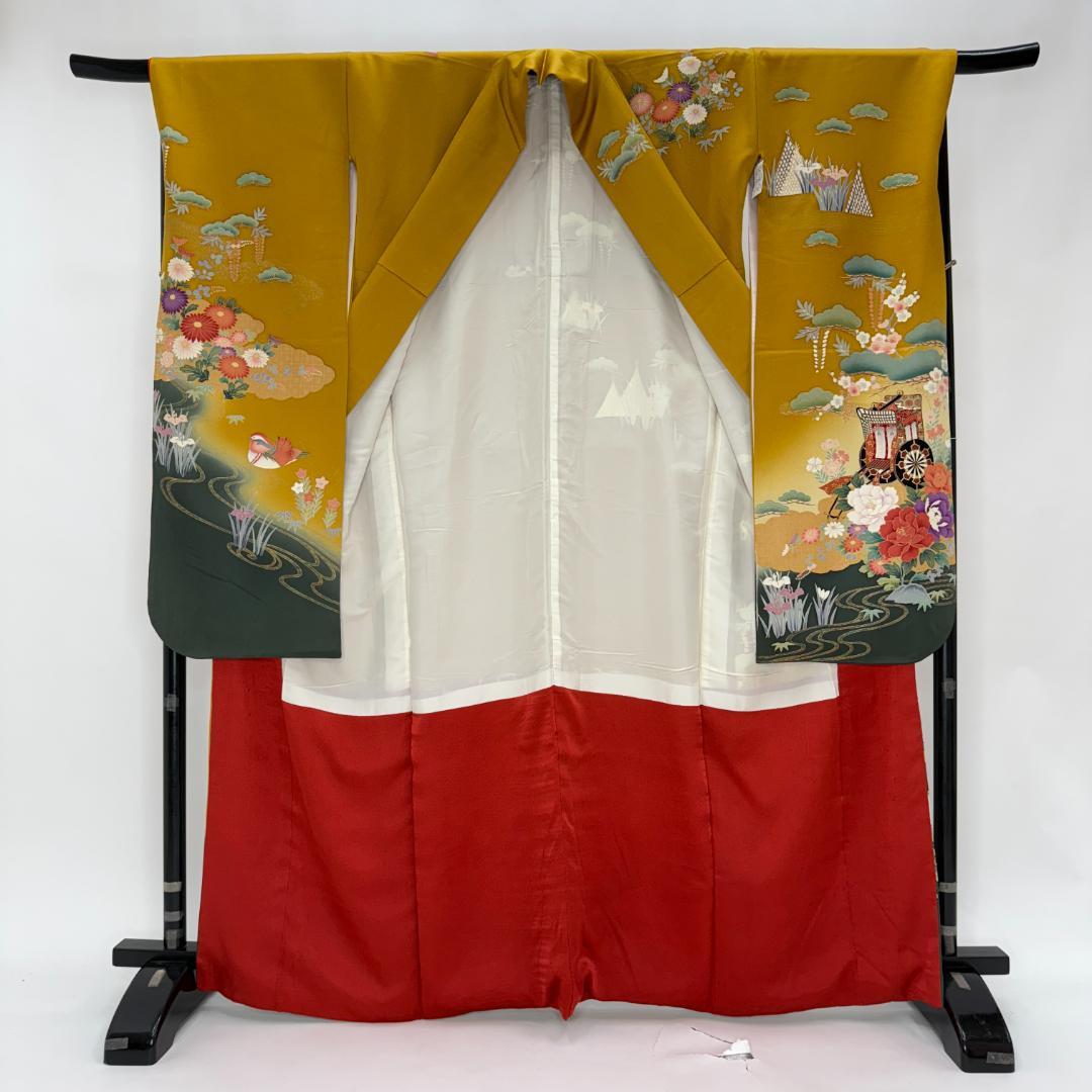 振袖フルセット マスタード色 成人式 草履バック付 裄68cm S-214