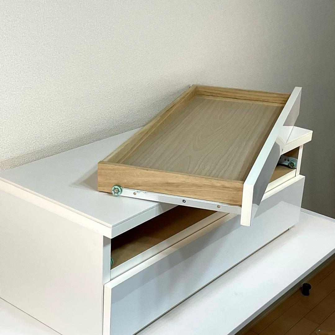 ホワイト木製キッチン2段引き出し(レール式)￼