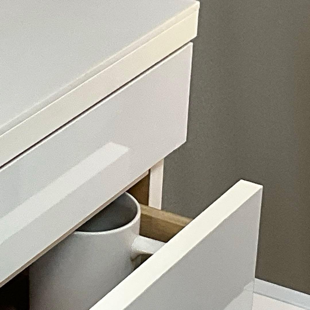 ホワイト木製キッチン2段引き出し(レール式)￼