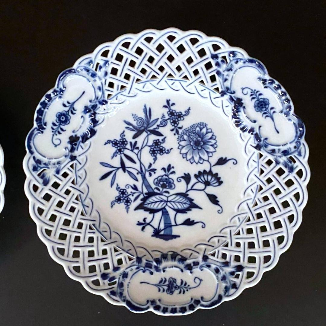 【美品23.5cm】マイセン☆ブルーオニオン☆メッシュプレート2枚セット☆１級品