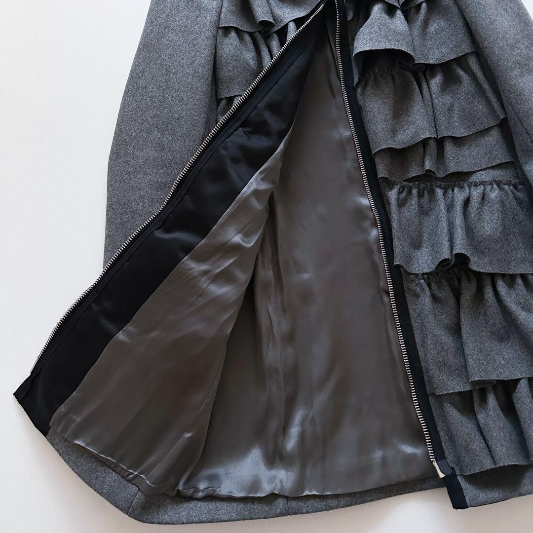 3.1 Phillip Lim フリルコート ウール グレー シルク裏地 ロング