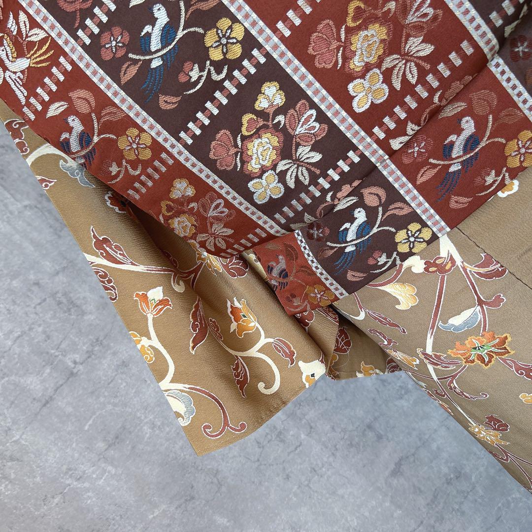 小紋　フルセット　着物　正絹　唐草　マスタードイエロー