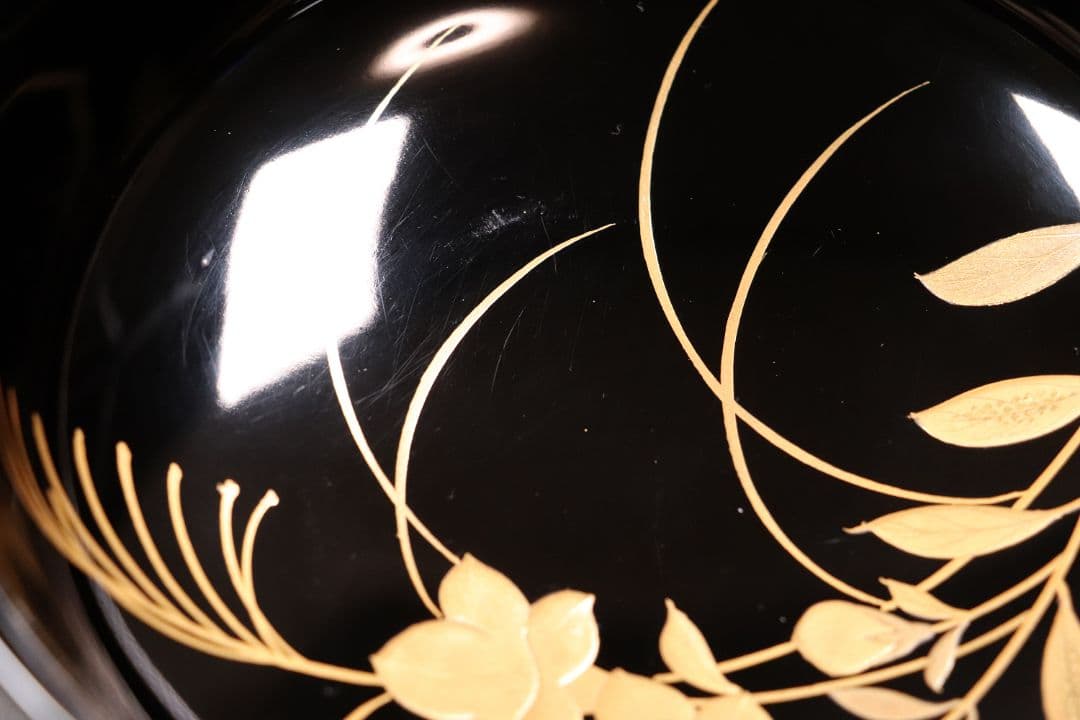 時代木製漆器 加賀蒔絵 牡丹 梅 草花 高蒔絵 黒塗椀 二客 漆芸 CL55