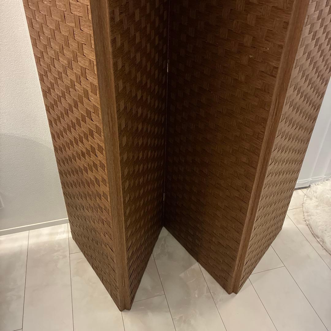 ブラウン 編み込みパーテーション 4パネル