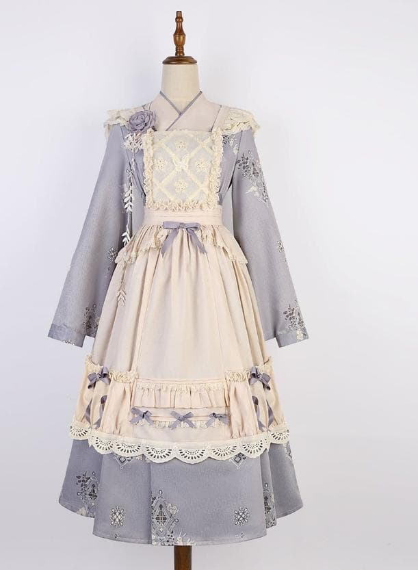 N*e様 【訳アリ】和ロリ　レトロラベンダーロングエプロンワンピース　セットアッ