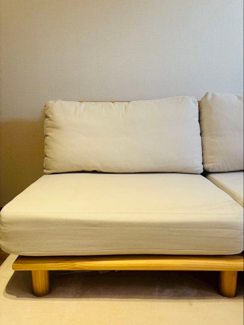 天然木ソファ ファブリックローソファー 2人掛け　クッション