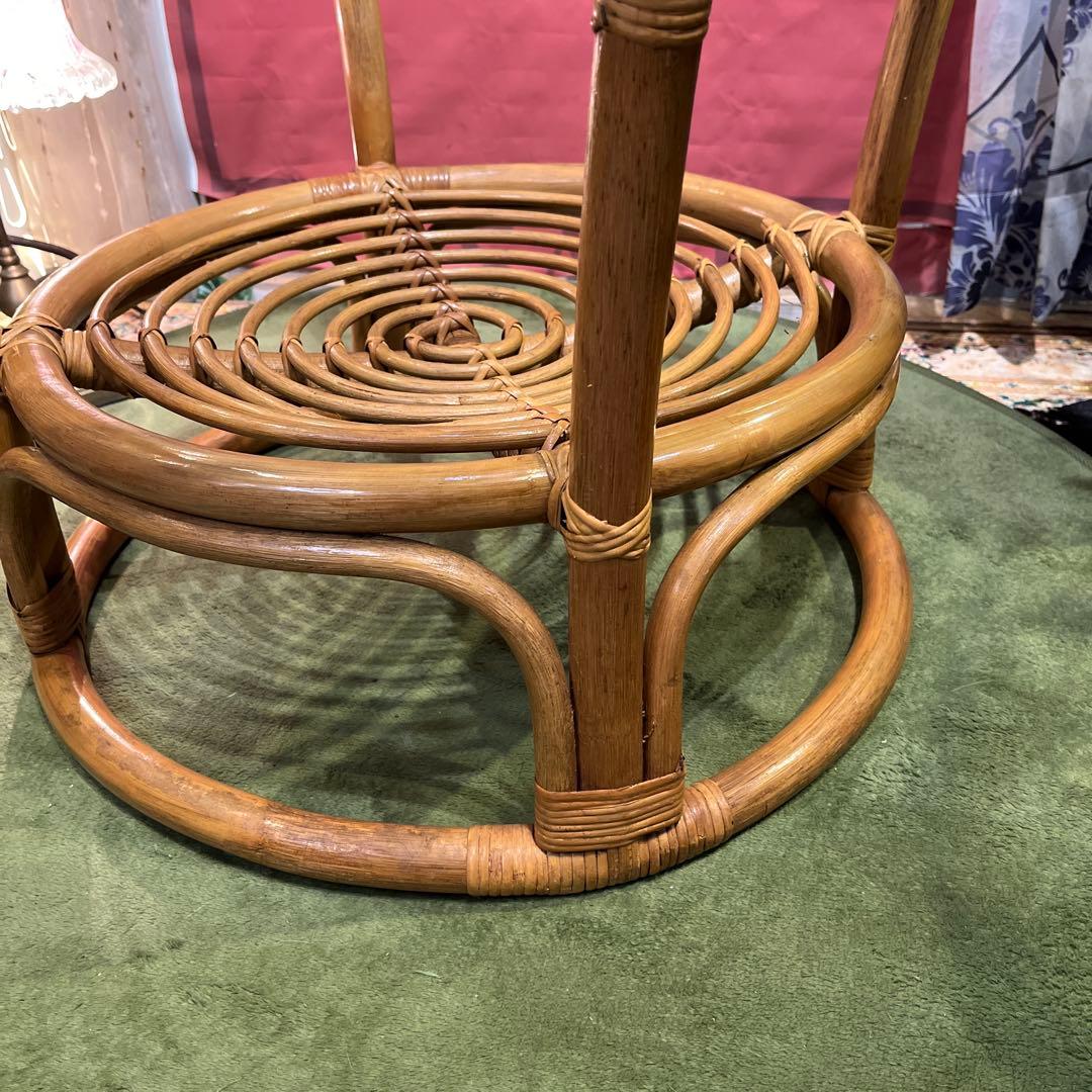 Sale ヴィンテージ ナチュラル　籐ラタンフレーム サイドテーブル 丸テーブル