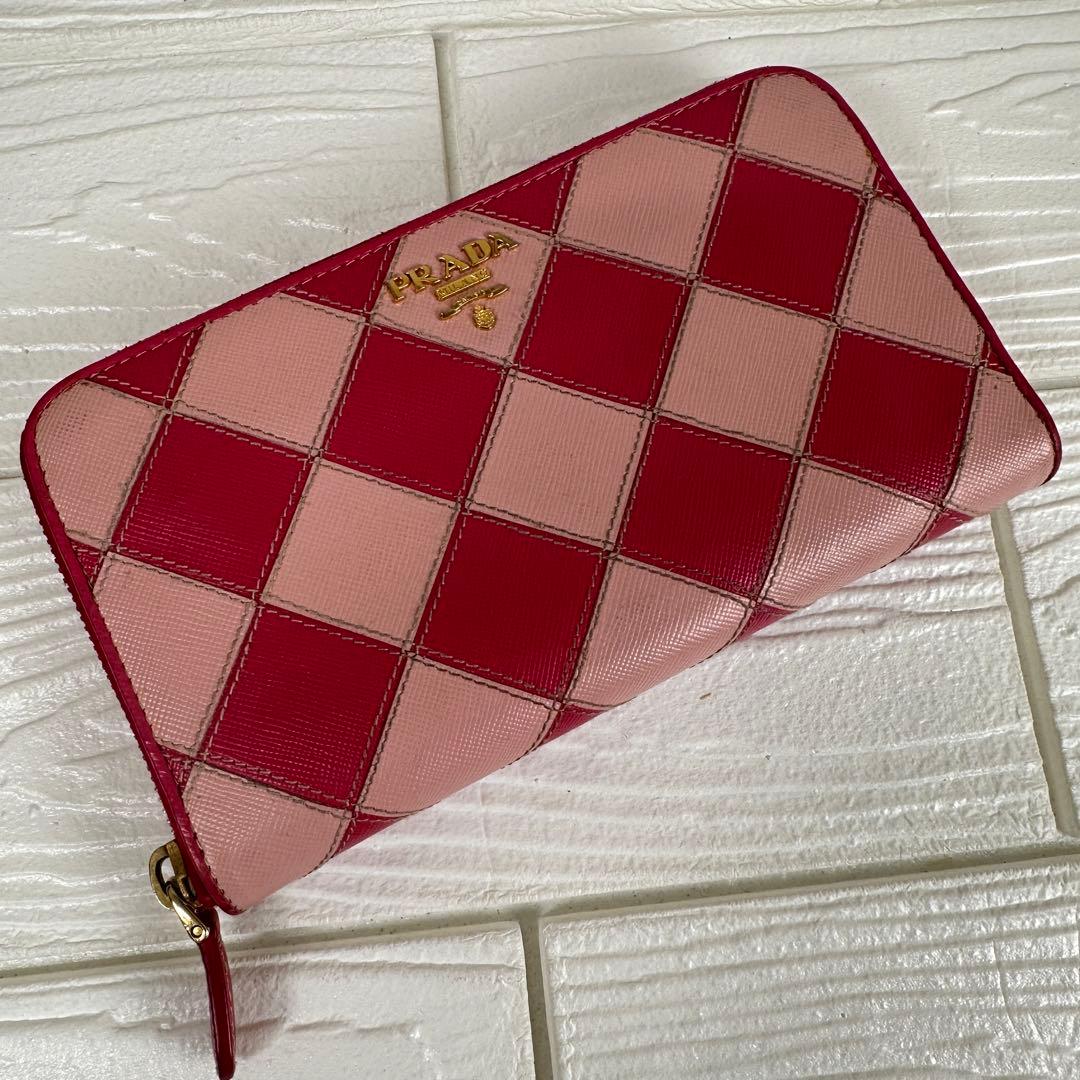 ✨レア✨ PRADA プラダ ダイヤモンド パッチワーク 長財布 ピンク 箱付き