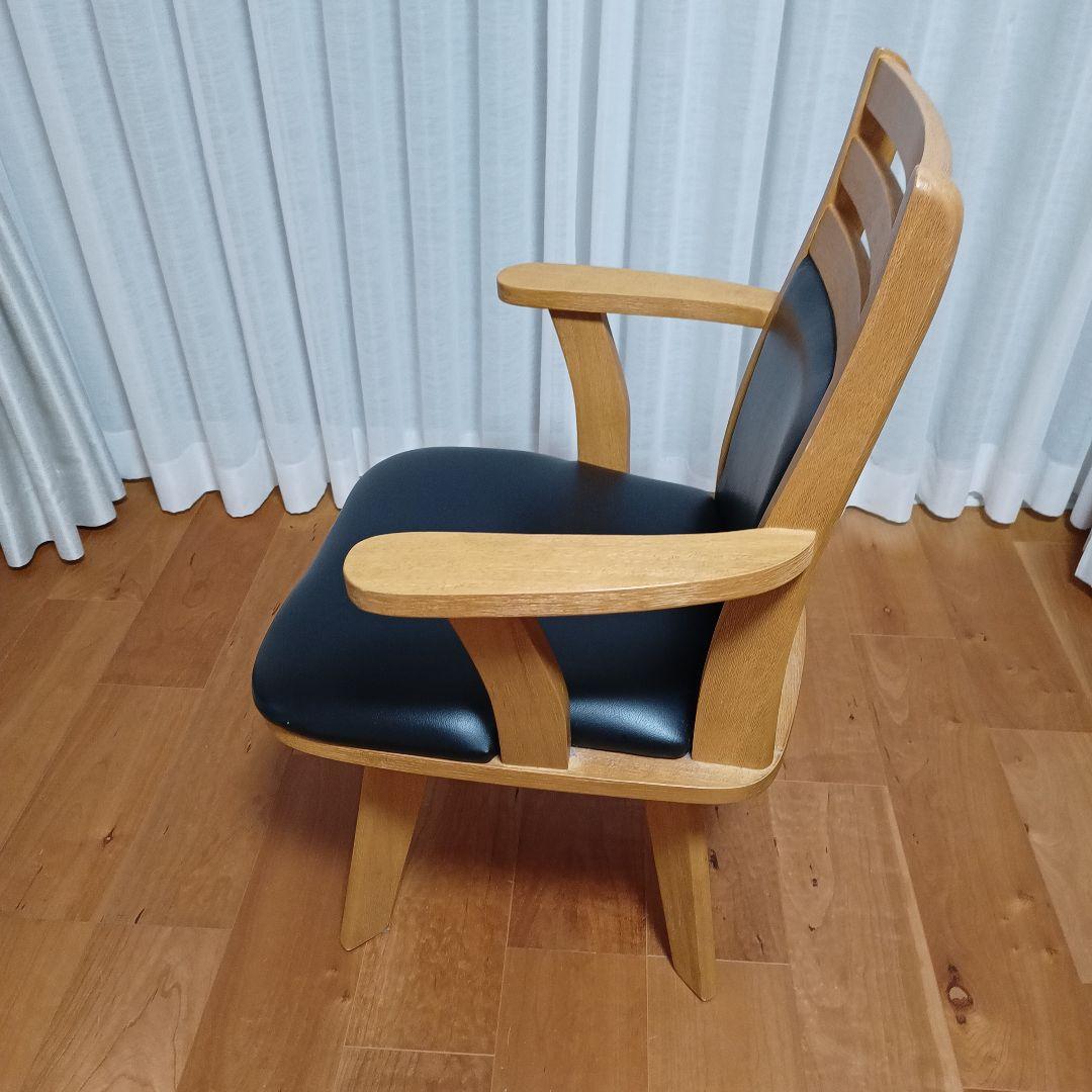 マナベインテリアハーツ 肘掛け付き回転イス チェアー 木製椅子 レザー