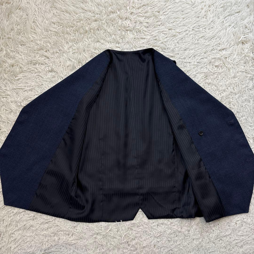美品☆【タカキュー】ダブルベスト　ピンチェック　3ピース　ネイビー　Y4 S〜M