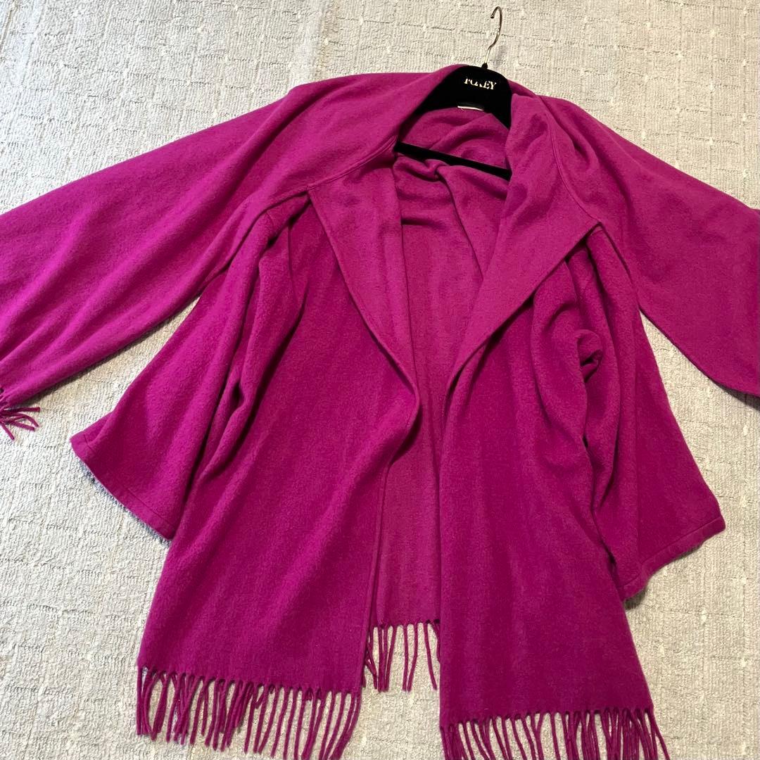 フェラガモ［カシミヤ100%］ケープコート　ガウン　ポンチョ　ストール　フリンジ