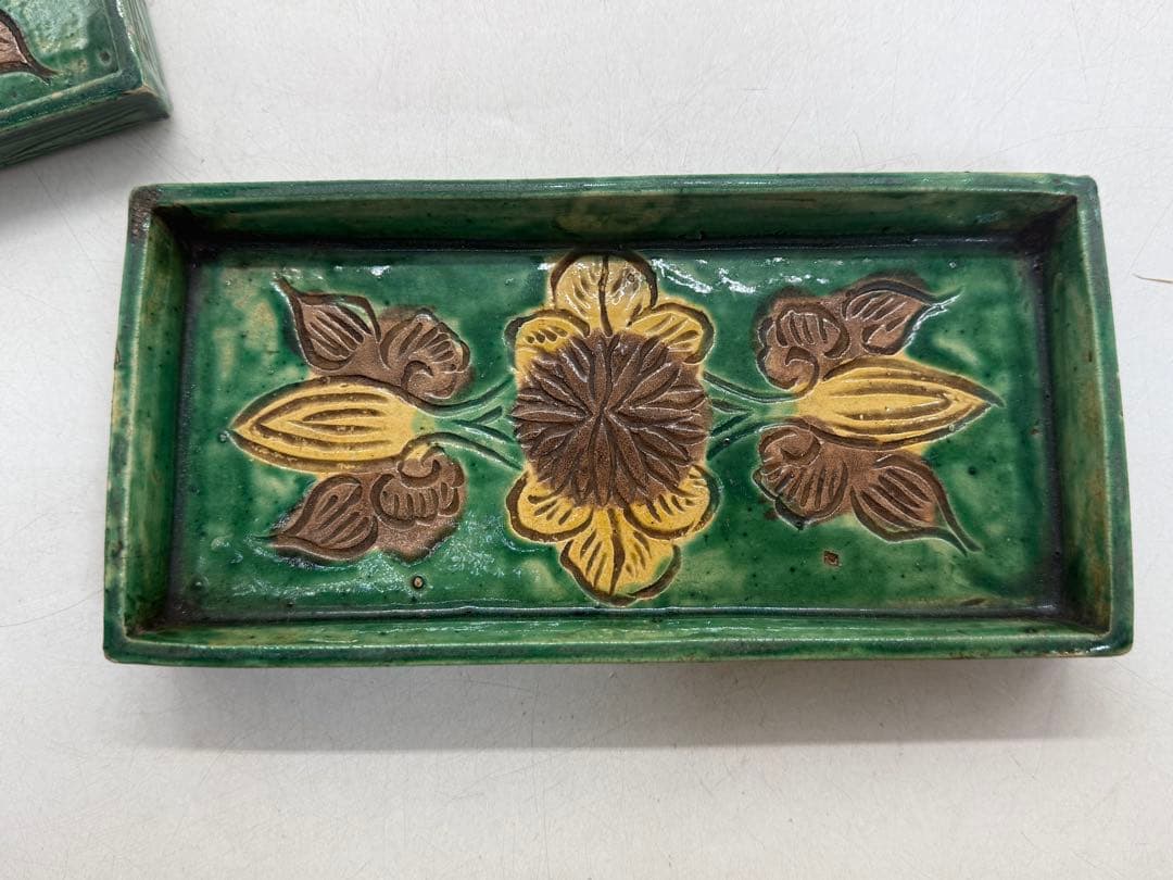 江戸時代　源内焼　角皿5点　三彩　アンティーク　送料込み251214