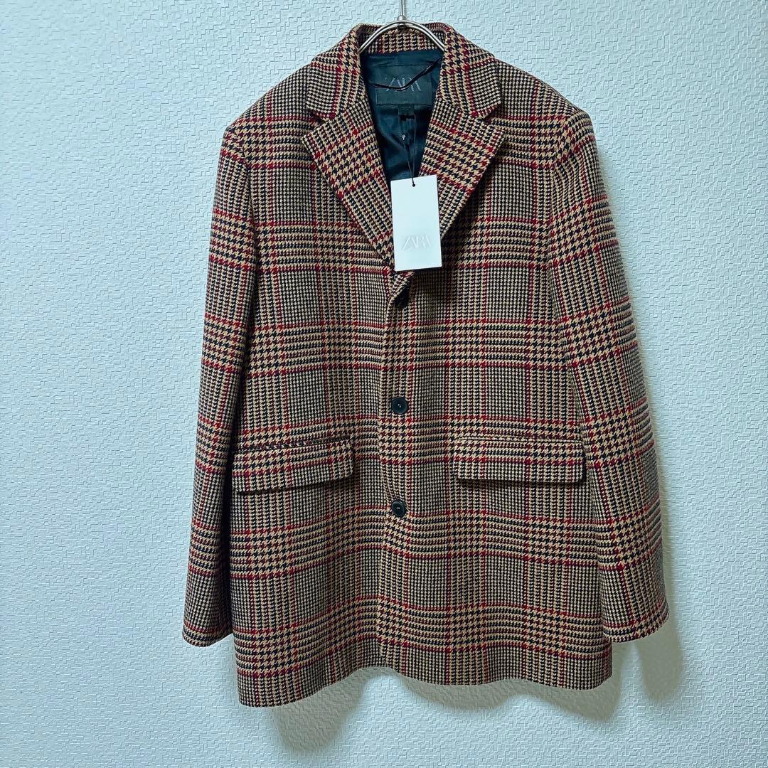 新品タグ付きzara zwコレクション ウール混紡チェック柄ブレザーコート