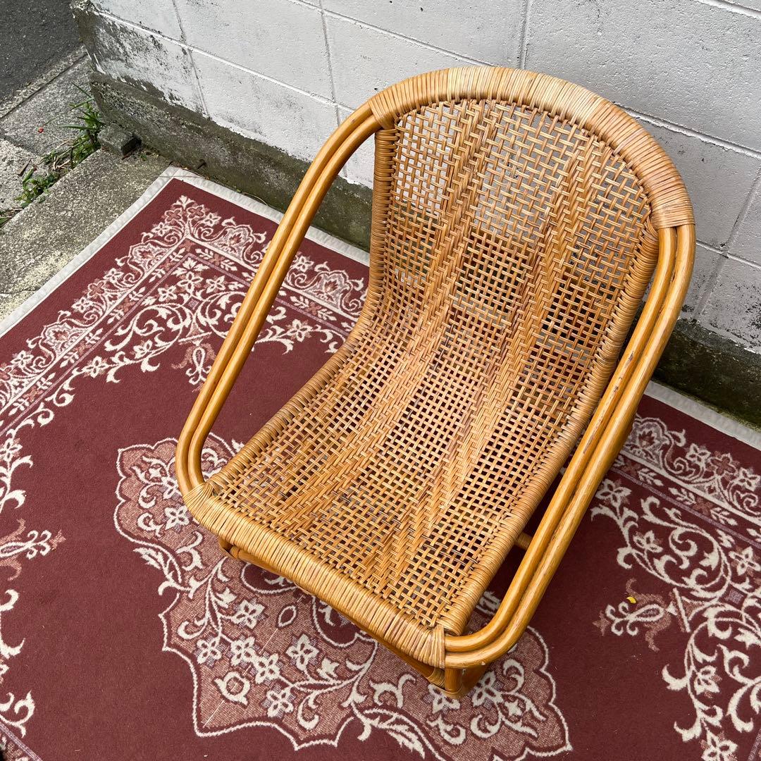 古家具ナチュラル天然素材◾️籐ラタンフレーム ラタンチェア 椅子 アームチェア A