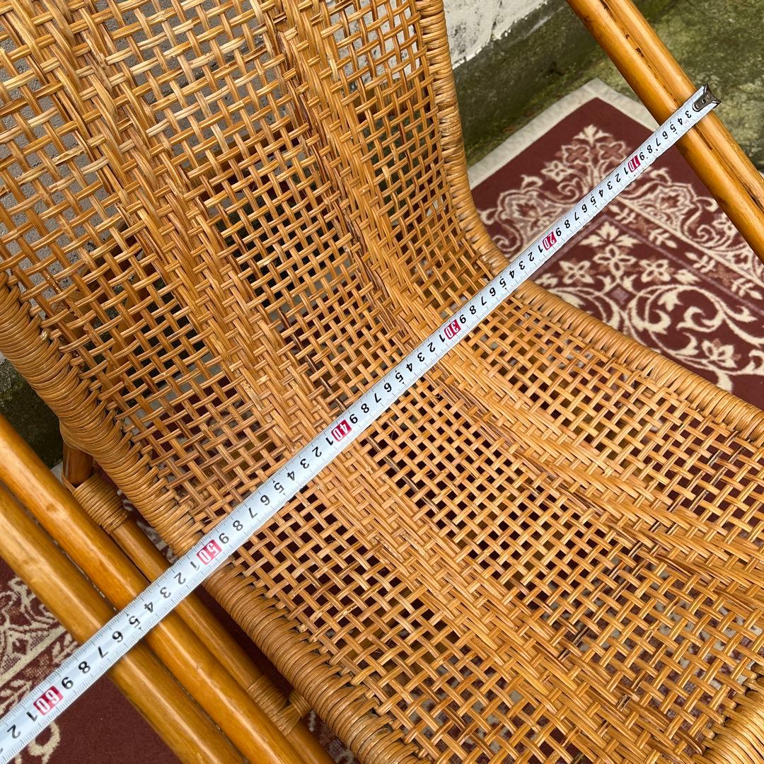 古家具ナチュラル天然素材◾️籐ラタンフレーム ラタンチェア 椅子 アームチェア A