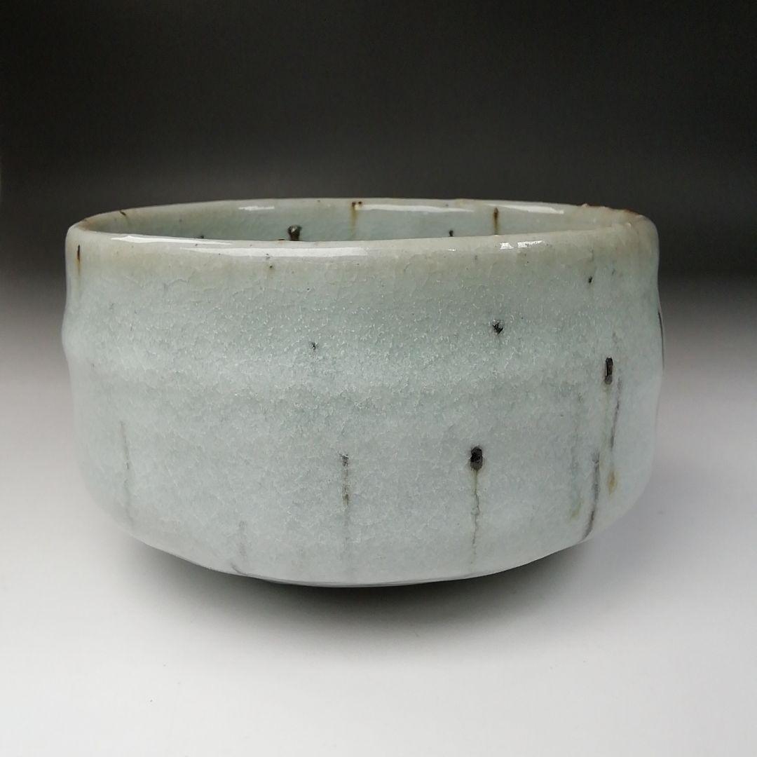 Ｔ２２９　茶碗　『白釉流飛文』『西川實』　共箱　抹茶碗　茶道具
