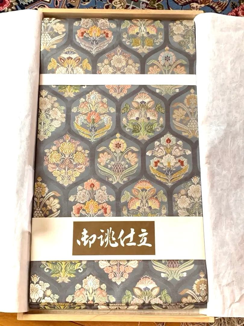 超美品☆新品未使用♪古典的ブルーグレーの豪華袋帯/京都大丸お誂