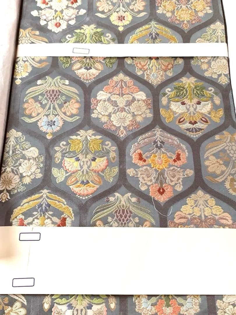 超美品☆新品未使用♪古典的ブルーグレーの豪華袋帯/京都大丸お誂