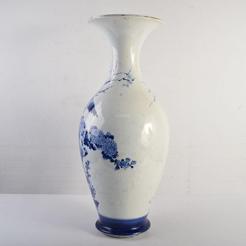 瀬戸焼　古瀬戸　染付花鳥文広口瓶　花瓶　高さ約54cm　M　R8797H