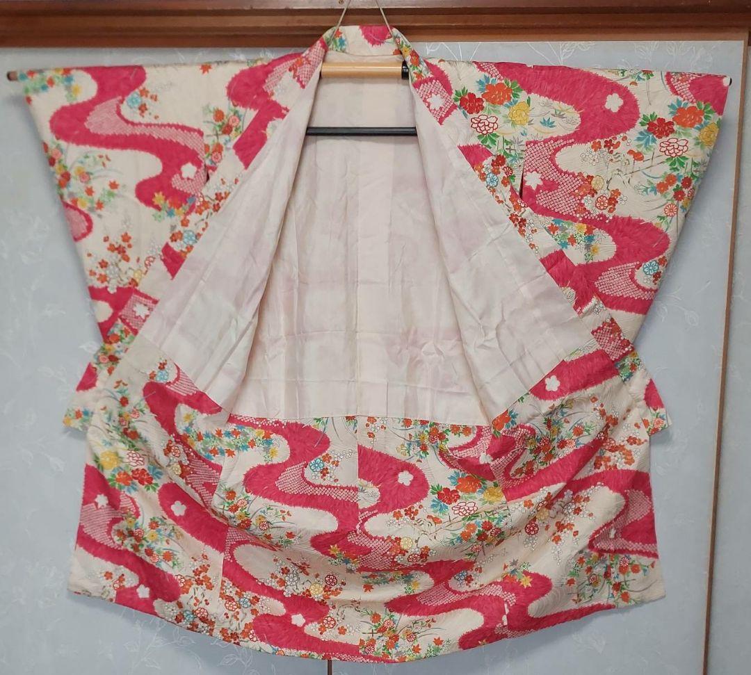 NA54アンティーク子供着物正絹しつけ糸着丈107センチ裄丈57センチ