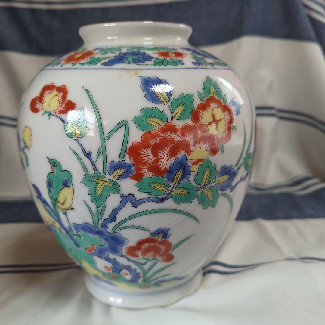 柿右衛門様式幕末から明治にかけて岩牡丹に鳥文花瓶