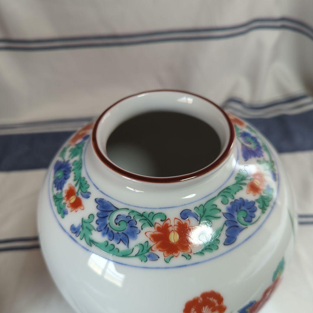 柿右衛門様式幕末から明治にかけて岩牡丹に鳥文花瓶