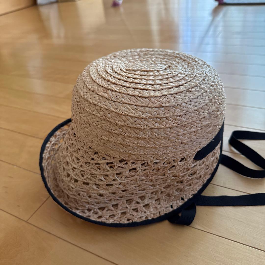 未使用　chisaki ストローハット ブラックリボン