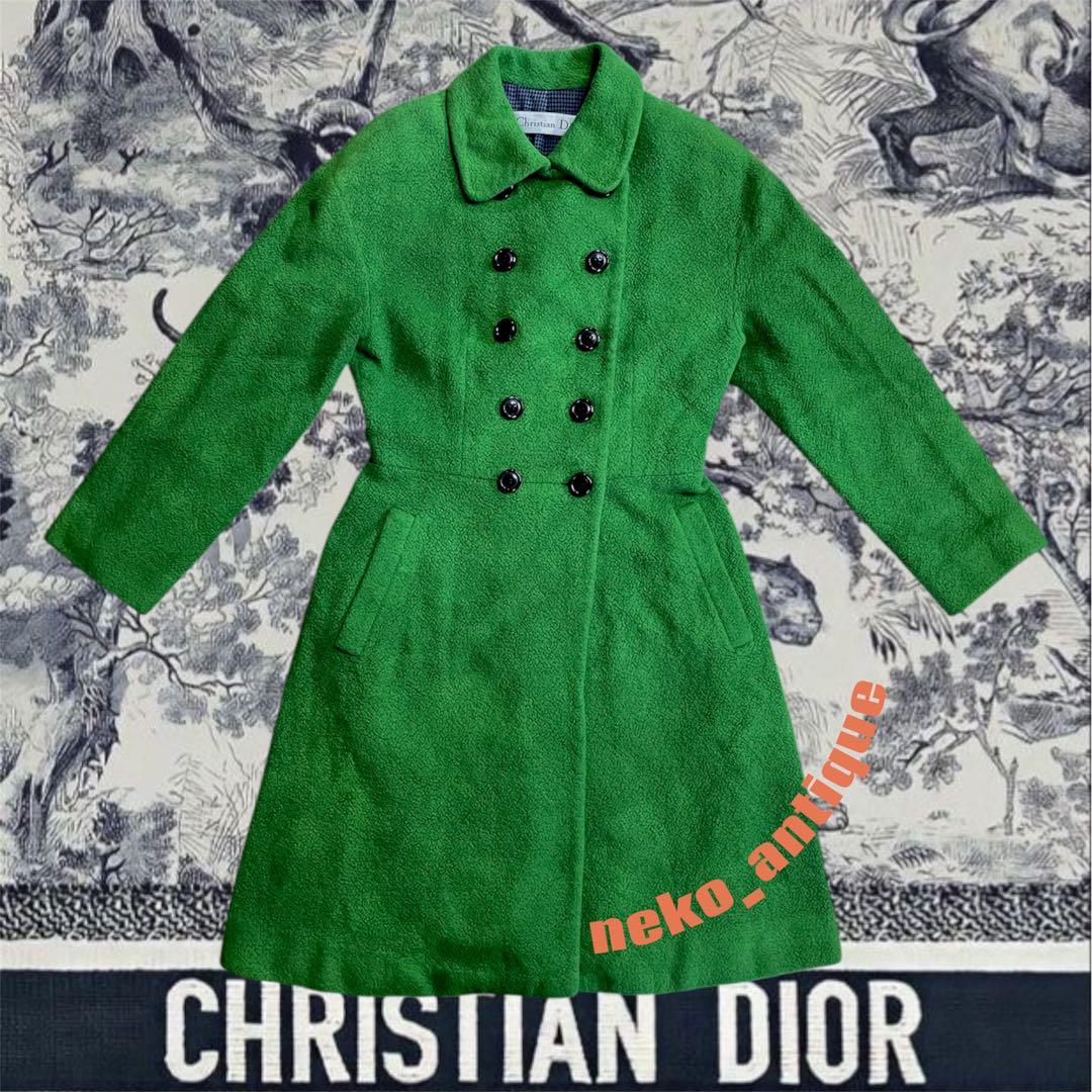 貴重希少クリスチャンディオールDior ウールツイード丸襟プリーツコートグリーン