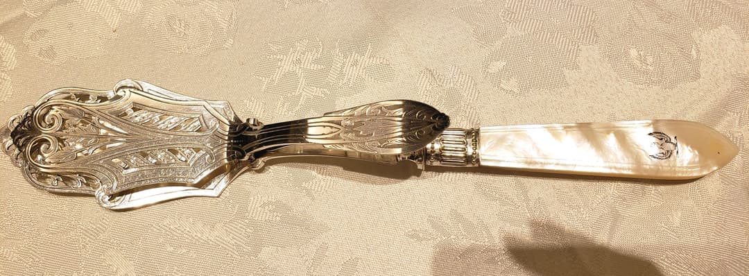 純銀P 特大 シルバー トング 白蝶貝 マザーオブパール アンティーク