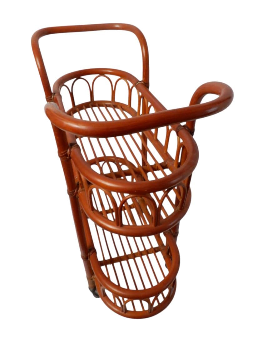 【美品】ラタン 藤 キャリーワゴン ランドリーラック