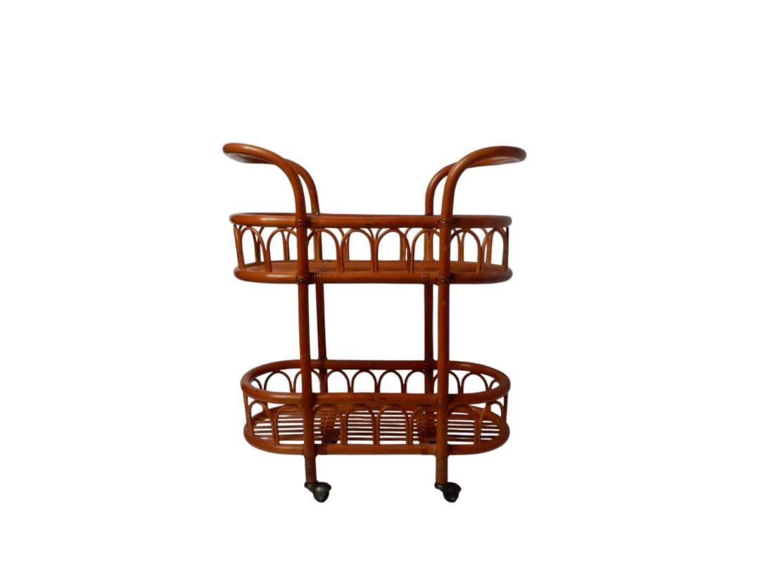 【美品】ラタン 藤 キャリーワゴン ランドリーラック