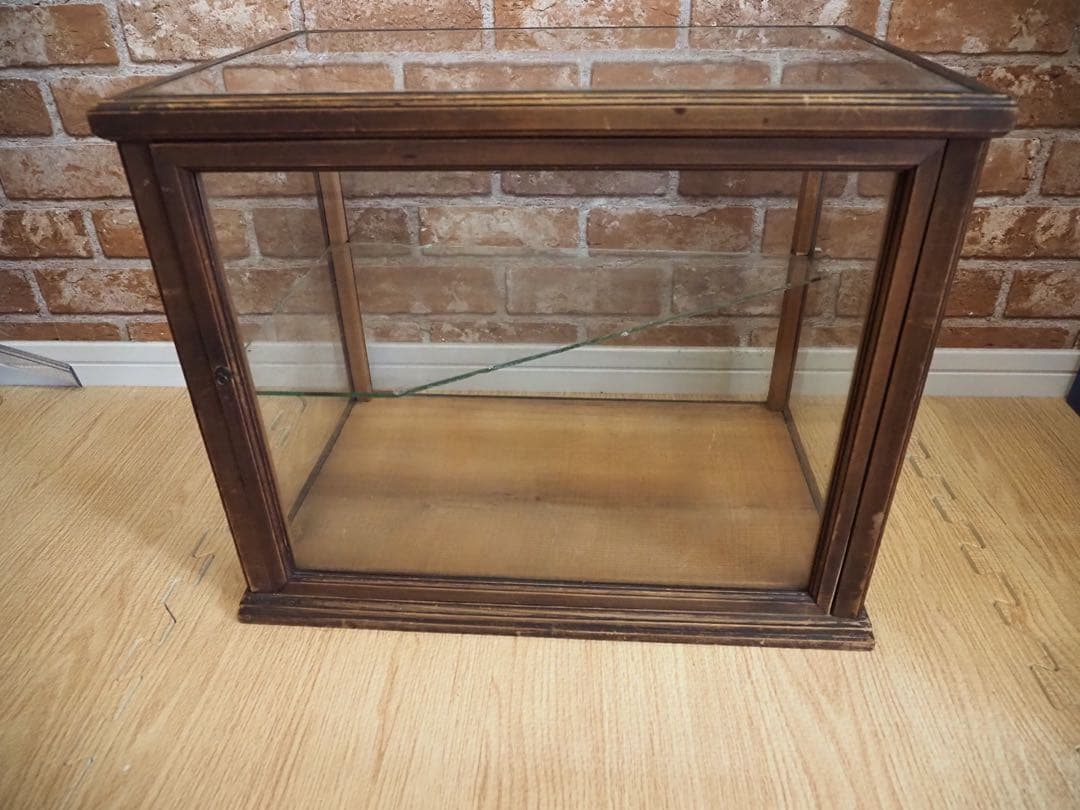 ビンテージ古い木製 ガラスケース 2段 卓上ショーケース レトロ昭和