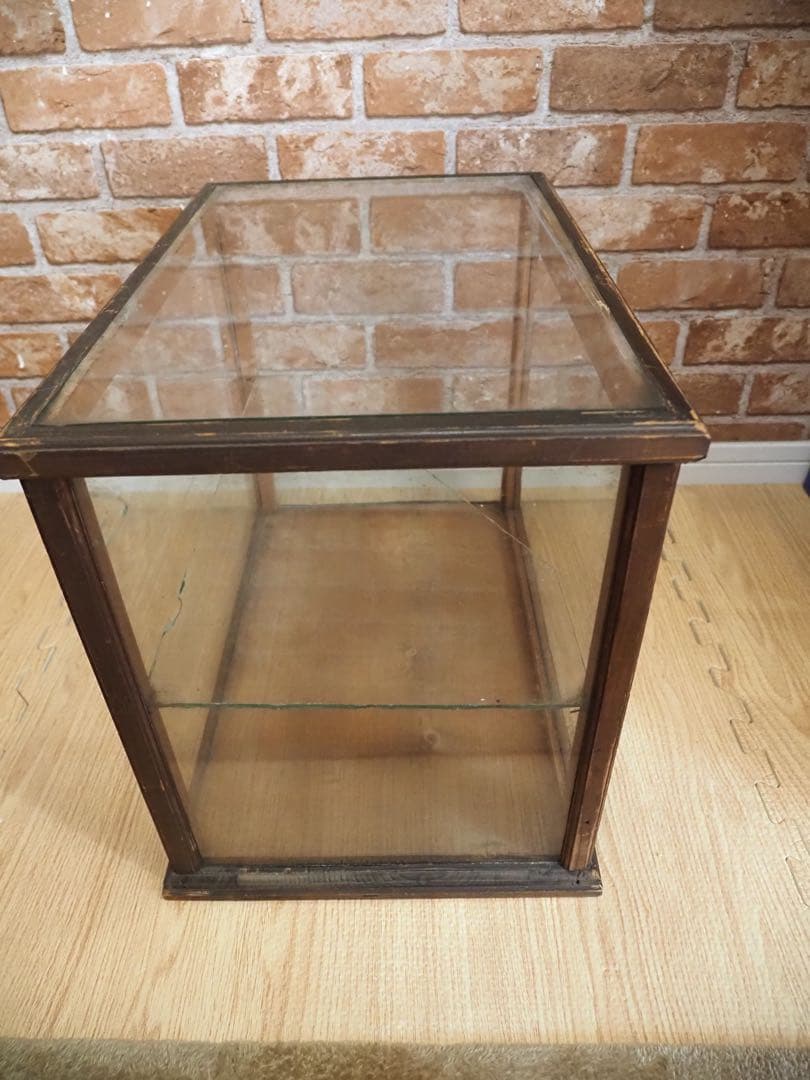 ビンテージ古い木製 ガラスケース 2段 卓上ショーケース レトロ昭和