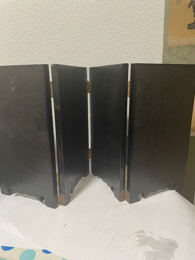 美品屏風　玉石細工　屏風 4パネル 玉石象嵌