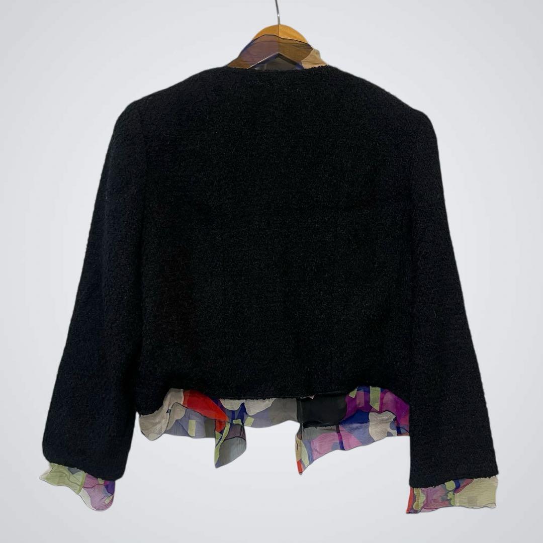 【美品】CHANEL ツイード ノーカラージャケット 42サイズ　マルチカラー