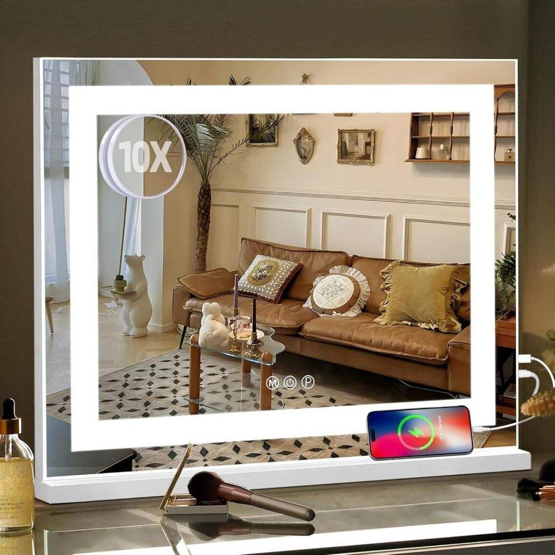 女優ミラー 10倍拡大鏡 ハリウッドメイクアップミラー　三色調光　USB