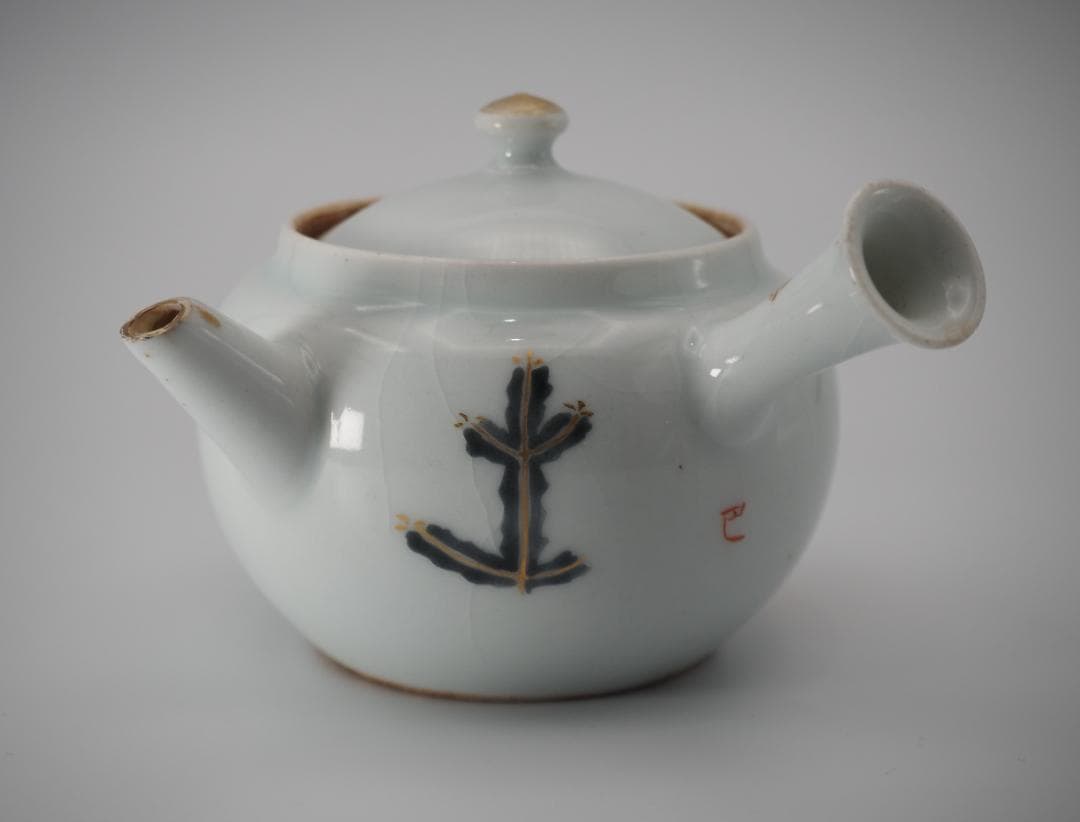 京焼 清水七兵衛 金彩色絵人物図 横手急須