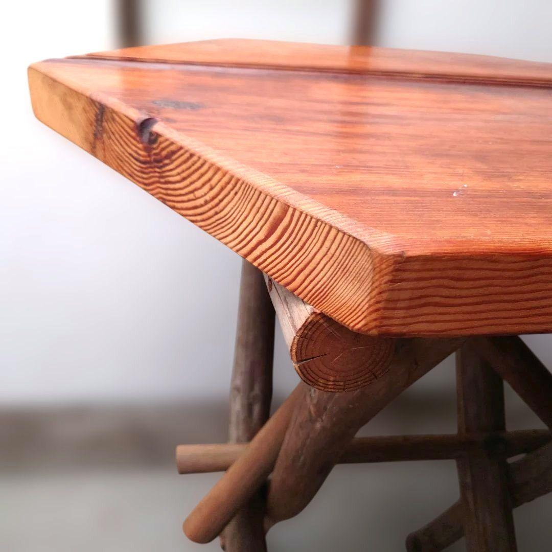 古材カウンターテーブル　おだがけ脚　正六角形　昭和レトロ　古道具　アンティーク