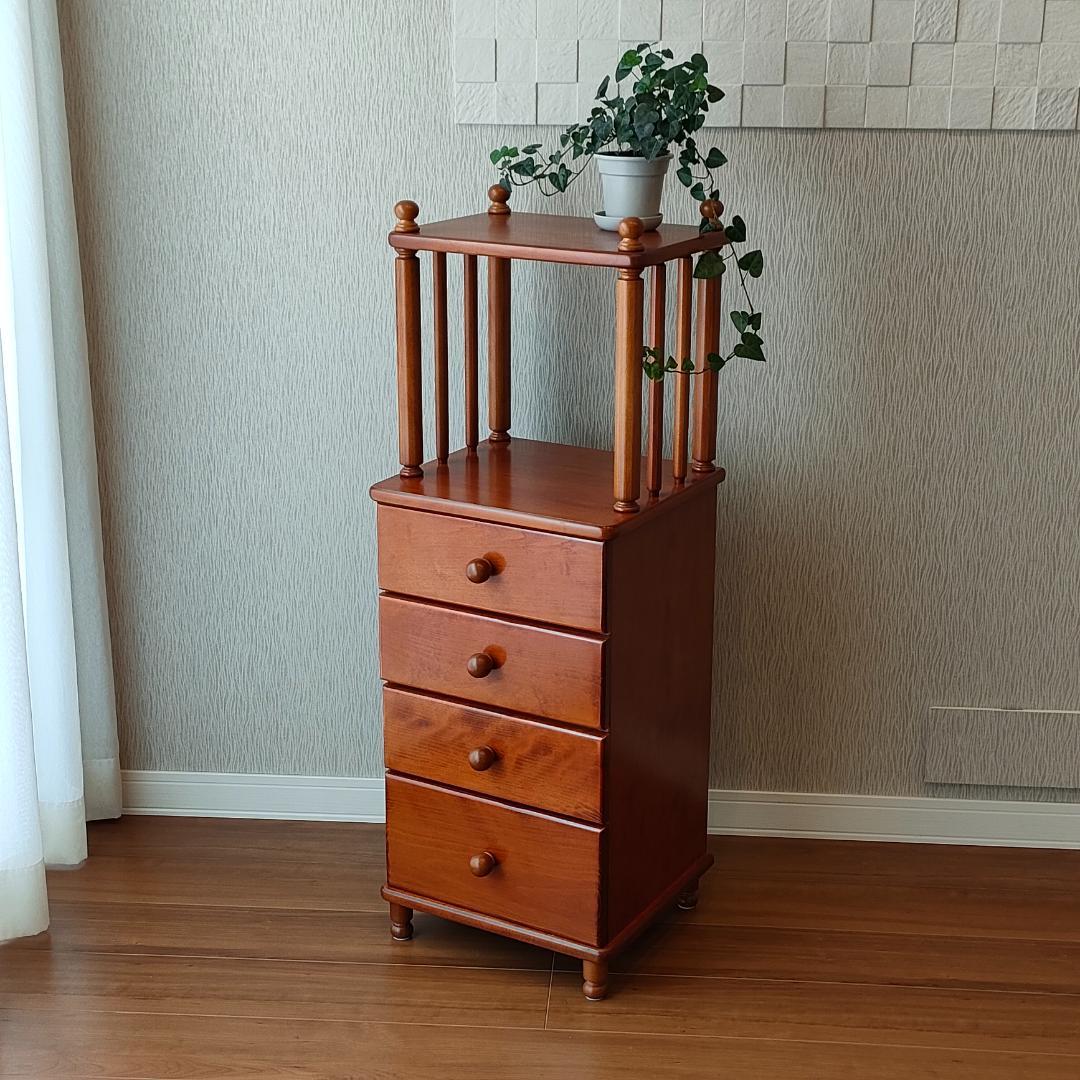 ヴィンテージ　キャビネット　ウッドチェスト　引出し4杯　丸脚