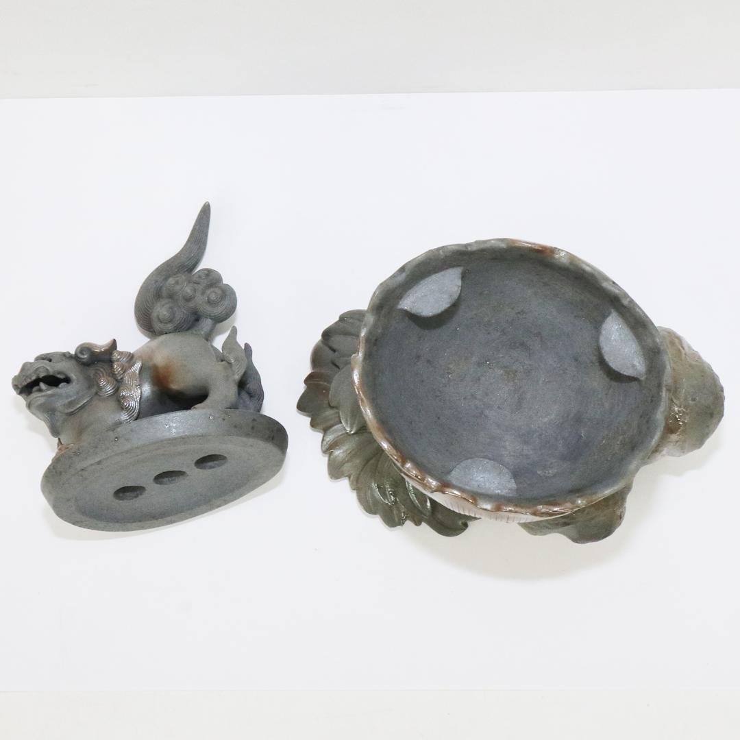 青備前 獅子牡丹香炉 備前焼三名工 西村春湖 作 伊部 備前