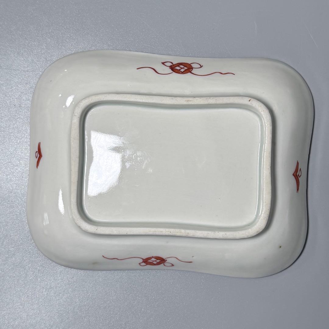 幕末〜明治期　古伊万里　色絵丸文様陽刻四方角皿　五枚　裏赤絵七宝文様　器を楽しむ