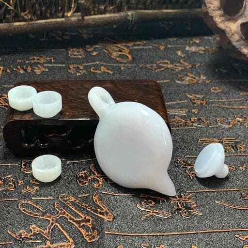 本翡翠　置物 急須セット ミャンマー産 天然本翡翠 ヒスイ A貨 お手作り