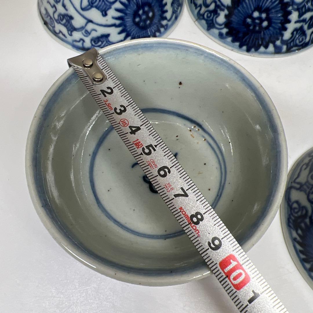 中国清朝時代　古染付碗5客　口径約10㎝　東Y7-1125☆2Fトヒト