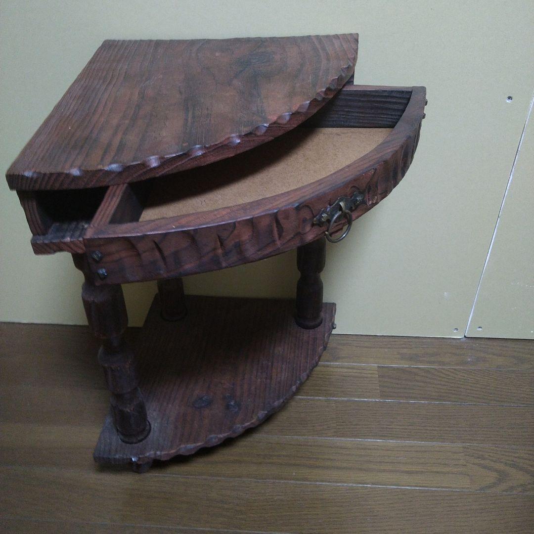 ヴィンテージ家具 木製 コーナー サイドテーブル 引き出し付き