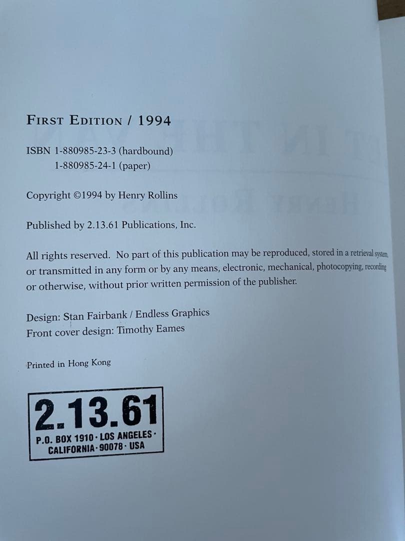 洋書 HENRY ROLLINS GET IN THE VAN