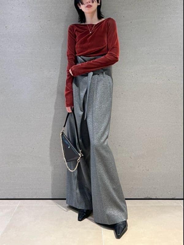 ☆人気完売☆フレイアイディー／アシメデコルテフロッキーチュールトップスRED新品